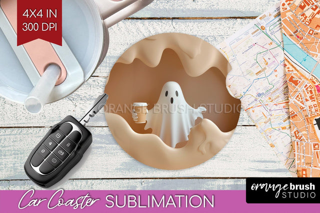 3D Halloween Car Coaster PNG - Spooky Coaster Sublimatoin Sublimation OrangeBrushStudio 