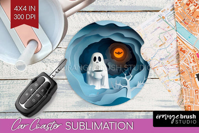3D Halloween Car Coaster PNG - Spooky Coaster Sublimatoin Sublimation OrangeBrushStudio 