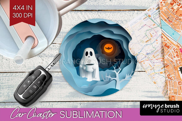 3D Halloween Car Coaster PNG - Spooky Coaster Sublimatoin Sublimation OrangeBrushStudio 