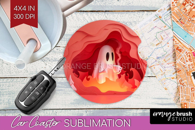 3D Halloween Car Coaster PNG - Spooky Coaster Sublimatoin Sublimation OrangeBrushStudio 