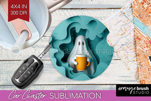 3D Halloween Car Coaster PNG - Spooky Coaster Sublimatoin Sublimation OrangeBrushStudio 