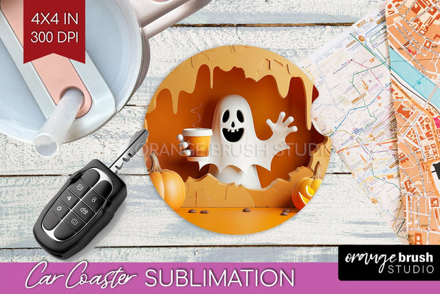 3D Halloween Car Coaster PNG - Spooky Coaster Sublimatoin Sublimation OrangeBrushStudio 