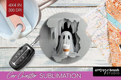 3D Halloween Car Coaster PNG - Spooky Coaster Sublimatoin Sublimation OrangeBrushStudio 
