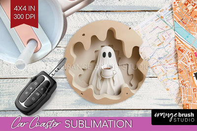 3D Halloween Car Coaster PNG - Spooky Coaster Sublimatoin Sublimation OrangeBrushStudio 