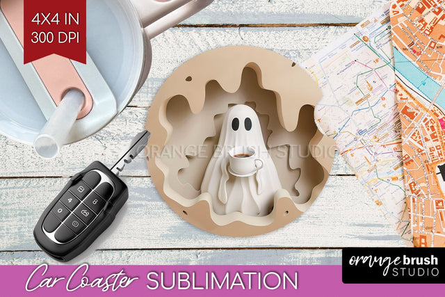 3D Halloween Car Coaster PNG - Spooky Coaster Sublimatoin Sublimation OrangeBrushStudio 