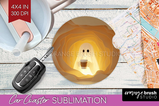 3D Halloween Car Coaster PNG - Spooky Coaster Sublimatoin Sublimation OrangeBrushStudio 