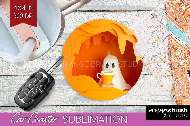 3D Halloween Car Coaster PNG - Spooky Coaster Sublimatoin Sublimation OrangeBrushStudio 