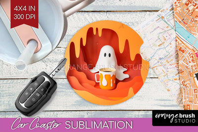 3D Halloween Car Coaster PNG - Spooky Coaster Sublimatoin Sublimation OrangeBrushStudio 