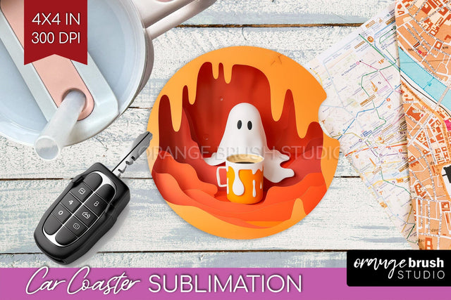 3D Halloween Car Coaster PNG - Spooky Coaster Sublimatoin Sublimation OrangeBrushStudio 