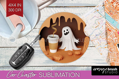 3D Halloween Car Coaster PNG - Spooky Coaster Sublimatoin Sublimation OrangeBrushStudio 
