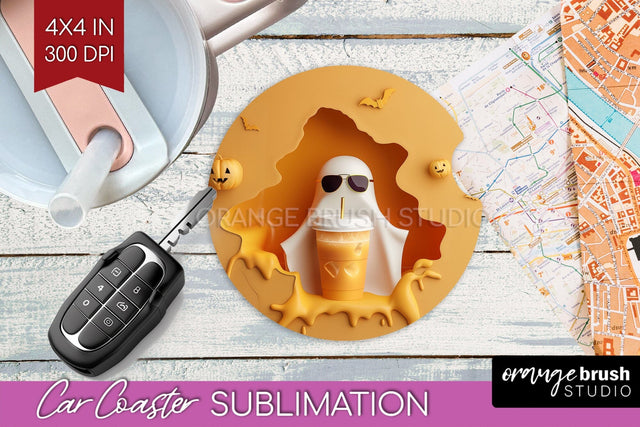 3D Halloween Car Coaster PNG - Spooky Coaster Sublimatoin Sublimation OrangeBrushStudio 