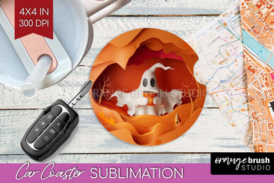 3D Halloween Car Coaster PNG - Spooky Coaster Sublimatoin Sublimation OrangeBrushStudio 
