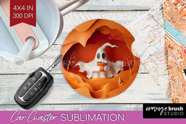 3D Halloween Car Coaster PNG - Spooky Coaster Sublimatoin Sublimation OrangeBrushStudio 