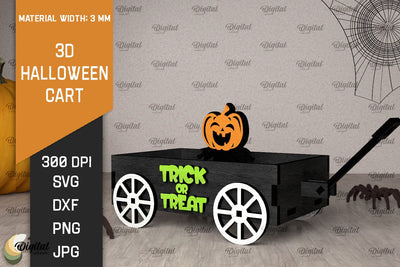 3D Halloween cart LaserCut. Spooky decor SVG. Trick or treat SVG Evgenyia Guschina 