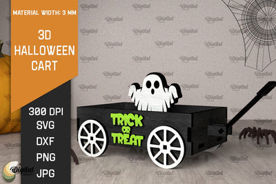 3D Halloween cart LaserCut. Spooky decor SVG. Trick or treat SVG Evgenyia Guschina 
