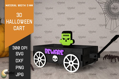 3D Halloween cart LaserCut. Spooky decor SVG. Trick or treat SVG Evgenyia Guschina 