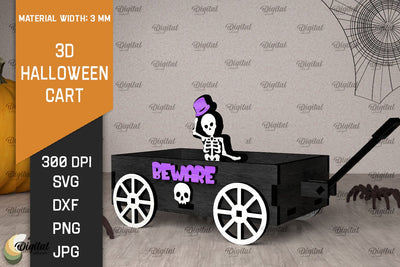 3D Halloween cart LaserCut. Spooky decor SVG. Trick or treat SVG Evgenyia Guschina 