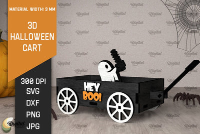 3D Halloween cart LaserCut. Spooky decor SVG. Trick or treat SVG Evgenyia Guschina 