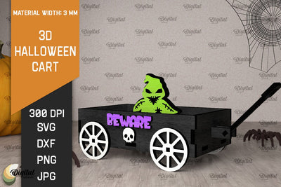 3D Halloween cart LaserCut. Spooky decor SVG. Trick or treat SVG Evgenyia Guschina 