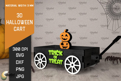 3D Halloween cart LaserCut. Spooky decor SVG. Trick or treat SVG Evgenyia Guschina 