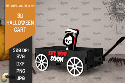 3D Halloween cart LaserCut. Spooky decor SVG. Trick or treat SVG Evgenyia Guschina 