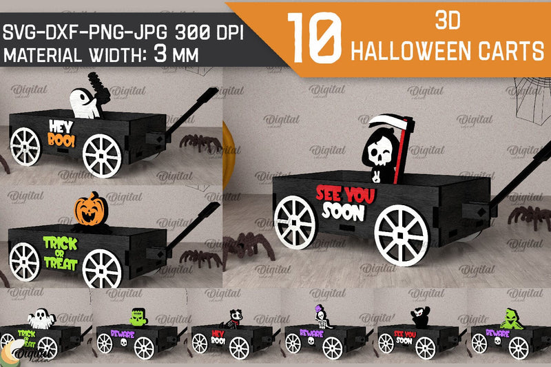 3D Halloween carts Laser Cut Bundle. Spooky decor SVG SVG Evgenyia Guschina 