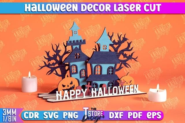 3D Halloween Decor | 3D Halloween Scene | Multilayered Design | Haunted House | CNC File SVG The T Store Design 