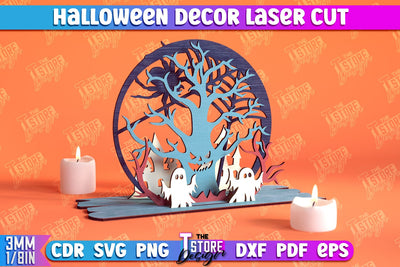 3D Halloween Decor | 3D Halloween Scene | Multilayered Design | Haunted House | CNC File SVG The T Store Design 