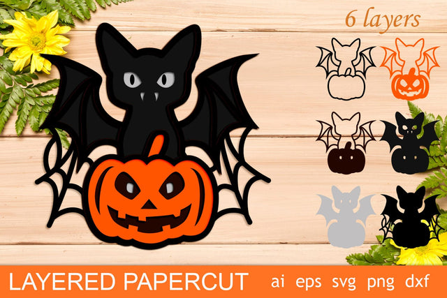 3d Halloween decor, Black cat and scary pumpkin, Layered svg 3D Paper AnastasiyaArtDesign 