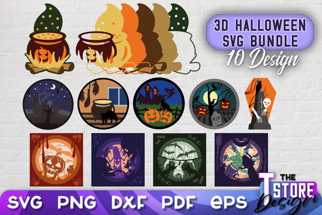 3D Halloween Design Bundle | 3D Paper Scene | Halloween Décor | Multilayered Design | SVG Files SVG The T Store Design 