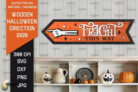 3D Halloween Direction Sign Laser Cut. Halloween Sign SVG SVG Evgenyia Guschina 