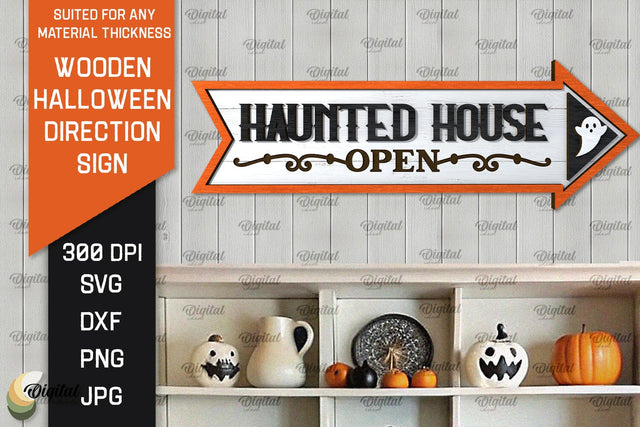 3D Halloween Direction Sign Laser Cut. Halloween Sign SVG SVG Evgenyia Guschina 
