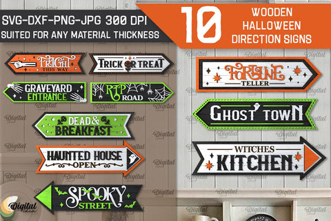 3D Halloween Direction Signs Laser Cut Bundle. Halloween SVG SVG Evgenyia Guschina 