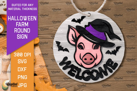 3D Halloween farm Round Sign Laser Cut. Farmhouse SVG SVG Evgenyia Guschina 