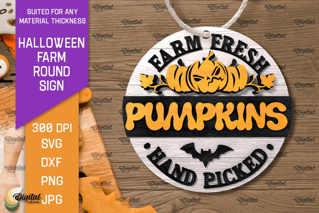 3D Halloween farm Round Sign Laser Cut. Farmhouse SVG SVG Evgenyia Guschina 