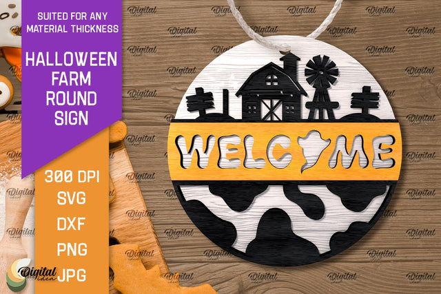 3D Halloween farm Round Sign Laser Cut. Farmhouse SVG SVG Evgenyia Guschina 