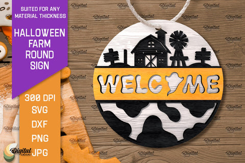 3D Halloween farm Round Sign Laser Cut. Farmhouse SVG SVG Evgenyia Guschina 