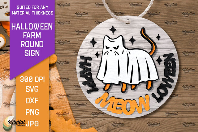 3D Halloween farm Round Sign Laser Cut. Farmhouse SVG SVG Evgenyia Guschina 