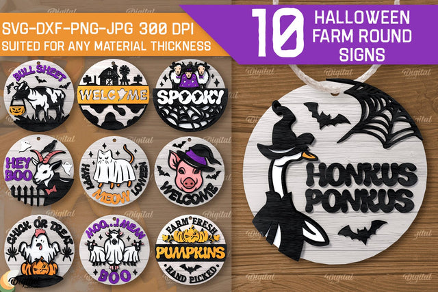 3D Halloween farm Round Signs LaserCut Bundle. Farmhouse SVG SVG Evgenyia Guschina 