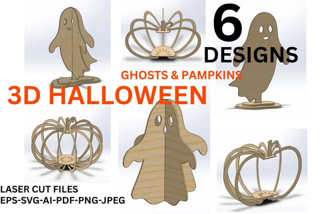 3D Halloween Ghosts & Pumpkins — Laser Cut Files SVG Paperjamlab 