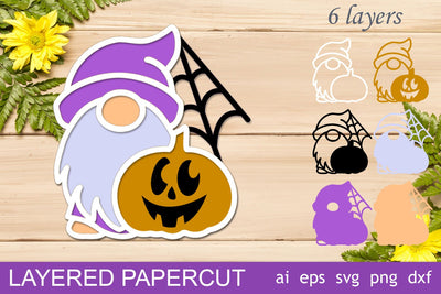 3d Halloween gnome with pumpkin, Layered papercut, Svg laser cut 3D Paper AnastasiyaArtDesign 