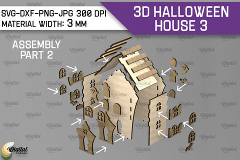 3D Halloween House Laser Cut. Spooky Halloween House SVG SVG Evgenyia Guschina 