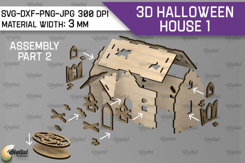 3D Halloween House Laser Cut. Spooky Halloween House SVG SVG Evgenyia Guschina 