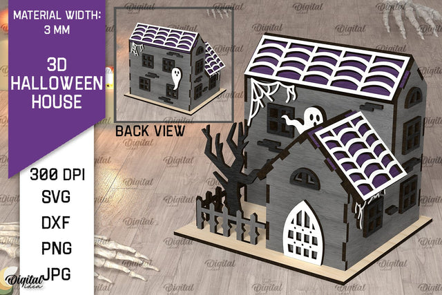 3D Halloween House Laser Cut. Spooky Halloween House SVG SVG Evgenyia Guschina 