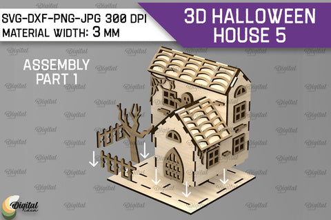 3D Halloween House Laser Cut. Spooky Halloween House SVG SVG Evgenyia Guschina 