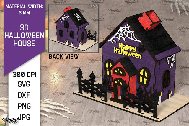3D Halloween House Laser Cut. Spooky Halloween House SVG SVG Evgenyia Guschina 
