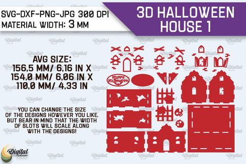 3D Halloween House Laser Cut. Spooky Halloween House SVG SVG Evgenyia Guschina 