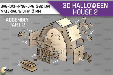 3D Halloween House Laser Cut. Spooky Halloween House SVG SVG Evgenyia Guschina 