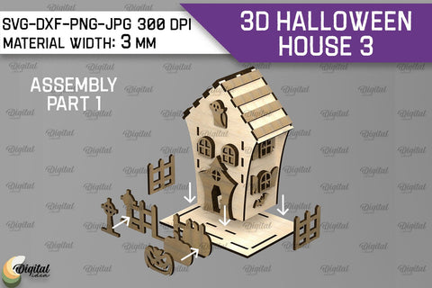3D Halloween House Laser Cut. Spooky Halloween House SVG SVG Evgenyia Guschina 