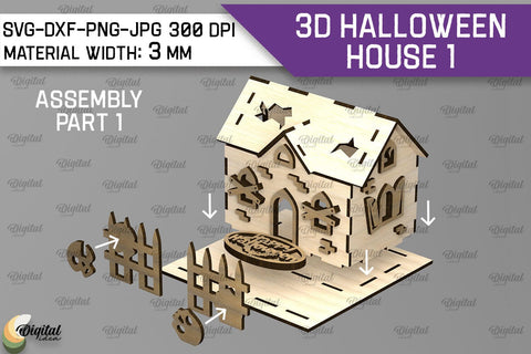 3D Halloween House Laser Cut. Spooky Halloween House SVG SVG Evgenyia Guschina 